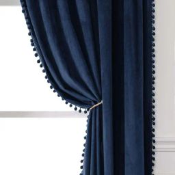 STITCHNEST Blue Velvet Door Curtain With Tieback & Eyelets - 9 Ft - Set of 2-image-76
