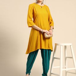 Sangria Women Mustard Yellow & Green Kurta with Dhoti Pants-image-59