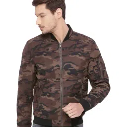 Basics Brown Camo Bomber Neck Jacket-image-40