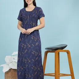 9shines Label Women Round Neck Floral Printed Maxi Nightdress-image-23