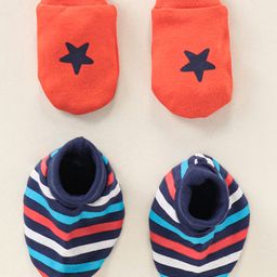 Babyhug 100% Cotton Mittens and Booties Striped - Multicolour-image-82
