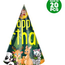 Zyozi Animals Cone Hats Birthday Party Hats for Kids Jungle Safari Zoo Birthday Party Decorations Green and Yellow - Pack of 20-15