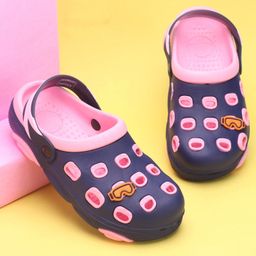 Pine Kids Clogs with Back Strap Closure & Sunglasses Applique - Pink & Navy Blue-image-57