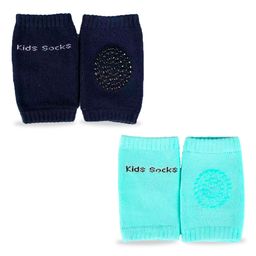 Chinmay Kids Knee Pads with Anti-Slip Padded Stretchable Elastic Cotton Soft Comfortable Pack of 2 - Dark Blue & Green-89