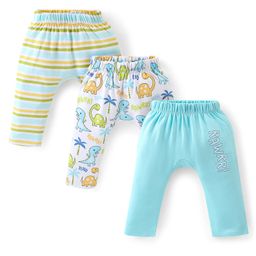 Babyhug Interlock Cotton Knit Full Length Diaper Pants Stripes & Dino Print Pack of 3 - Multicolor-image-75