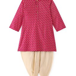 Babyhug 100% Cotton Woven Full Sleeves Floral Foil Printed Kurta & Dhoti Set - Fuschia-image-98