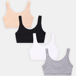 Sillysally Pack of 4 Sleeveless Solid Non Padded & Non Wired Active Bras - White Black  Grey Melange & Skin-image-38