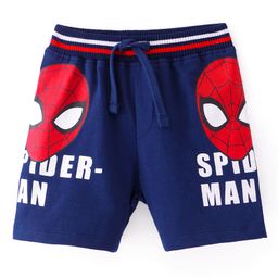 Babyhug Marvel Cotton Knit Shorts with Spider-Man Graphics - Blue-image-88
