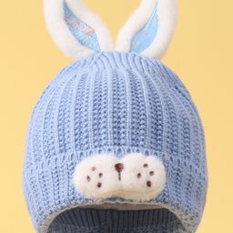 Babyhug Woollen Cap with Rabbit Ear Applique - Blue-22