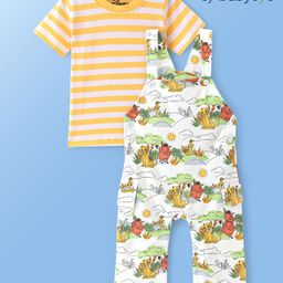 Babyoye Disney Cotton Knit Dungaree & Half Sleeves T-Shirt Set with The Lion King Print - Multicolor-image-29