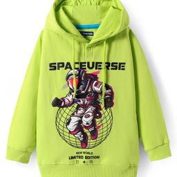 Pine Kids Cotton Knit Full Sleeves Hooded Sweatshirt with Space Theme Print - Lime Green-picture-22