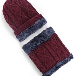 Pine Kids Woollen Cap & Muffler Set with Cable Knit Design - Maroon-image-79