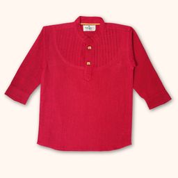 Peekaaboo Kids Pure Cotton Full Sleeves Solid Pintucks Detailed Shirt - Red-image-75