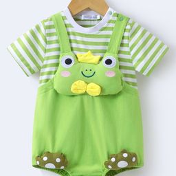 Mark & Mia Half Sleeves Frog Appliqued Onesie with Attached T-Shirt & Stripes - Light Green-image-102