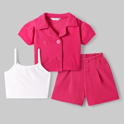 OLLINGTON ST. Waffle Jacket & Shorts with Inner Rib Top -Magenta & White-image-71