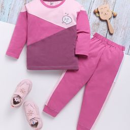 TOONYPORT Cotton Full Sleeves Cute Ghost Printed Cut & Sew Tee With Joggers Set - Purple & Pink-image-13