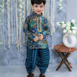 BownBee Cotton Blend Full Sleeves Floral Printed & Lace Embellished Dhoti Kurta Set - Blue-image-44