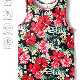 Pine Active Knit Sleeveless Tank T-Shirt with Floral Print - Black-image-99