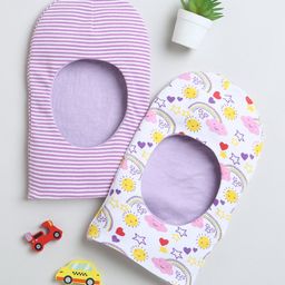 BUMZEE Interlock Knit Monkey Caps with Strips & Sun Print Pack of 2 White & Lavender - Diameter 23.5 cm-image-52