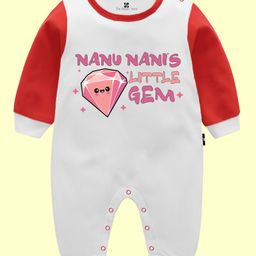 The Peppy Tend 100% Cotton Family Theme Full Sleeves Nanu Nanis Little Gem Text Printed Romper - White & Red-image-47