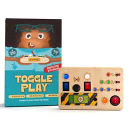 Clapstore Toys Montessori Toggle Play Busy Board with LED Light, Wooden Sensory Activity Board for Toddlers & Kids 1-6 Years, Hand-Eye Coordination & Brain Development for Boys & Girls-3