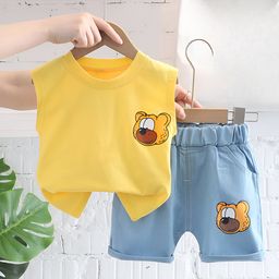 Googo Gaaga Cotton Sleeveless Teddy Bear Printed Tee & Shorts Set - Yellow-image-93