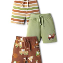 Babyhug Single Jersey Knit Shorts With Stripes & Vehicles Print Pack Of 3 - Multi Colour-picture-35