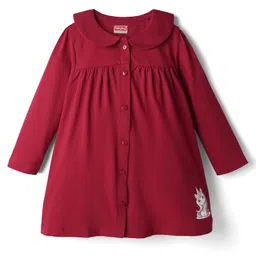 Babyhug Single Jersey Knit Full Sleeves Unicorn Printed Frock With Peter Pan Collar - Red-picture-39