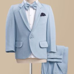 Robo Fry Cotton Woven Full Sleeves Solid 3 Piece Party Suit With Bow - Light Blue-picture-5