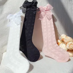 Kidofash Pack Of 3 Bow Applique Detailed & Self Designed Socks - Dark Pink-picture-45