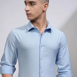 HIGHLANDER Men Slim Fit Spread Collar Textured Cotton Formal Shirt-picture-31