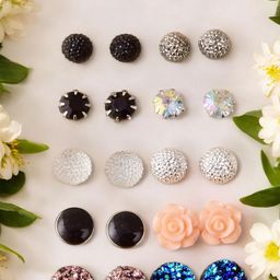 DressBerry Set Of 12 Crystals Studded Circular Shaped Studs-image-45