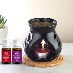 Asian Aura 2-Pcs Black Tea Light Candle With Aroma Oil Diffuser -10 ml-32