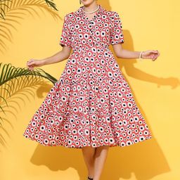 SHEETAL Associates Floral Printed Shirt Collar Fit and Flare Midi Tiered Dress-image-30