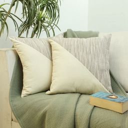 HOMPRIN 2 Pieces Cream Geometric Square Cushion Covers-image-57