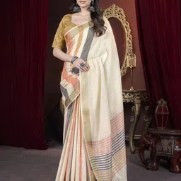 Dori Striped Zari Pure Cotton Banarasi Saree-image-39