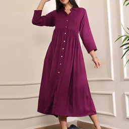 Aanyor Women Gathered or Pleated Maternity Cotton Fit & Flare Midi Dress-picture-48