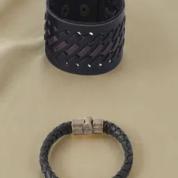 The Roadster Lifestyle Co Men Set Of 2 Leather Wraparound Bracelet-image-89