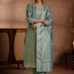 Libas Floral Printed Round Neck Straight Kurta with Trousers & Dupatta-image-54