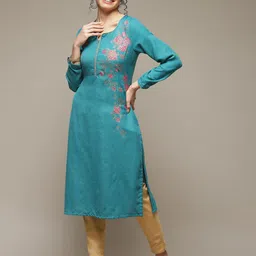Rangriti Floral Printed Notch Neck Straight Kurta-picture-14