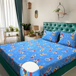 KLOTTHE Kids Blue & Red Printed Cotton 400TC King Double Bedsheet Set 2.5m x 2.25m-16