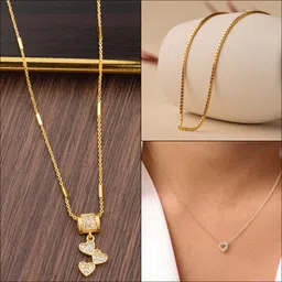 Boghra Sales Set Of 3 Gold-Plated Alloy American Diamond Chain-11