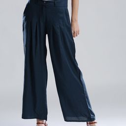 W Women Teal Blue Solid Parallel Trousers-image-33