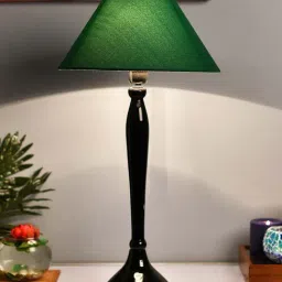 Homesake Glossy Black Royal Ovoid Aluminium Table Lamp with Green Cone Shade (Bulb Included)-image-124