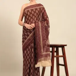 SHANVIKA Maroon Pure Cotton Ethnic Motifs Print Saree Without Blouse Piece-12