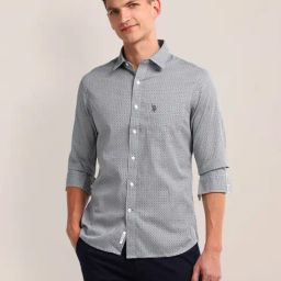 U.S. Polo Assn. Grey Regular Fit Printed Cotton Shirt-image-61
