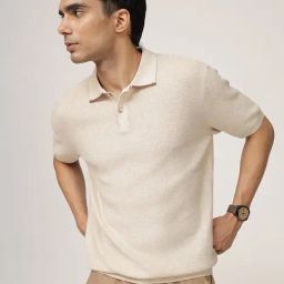 Andamen Off White Cotton Regular Texture Polo T-Shirt-image-68