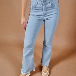 DOLCE CRUDO Light Blue Denim Regular Fit High Rise Jeans-image-55