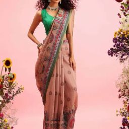 Silk Land Peach Printed Saree With Unstitched Blouse-picture-3