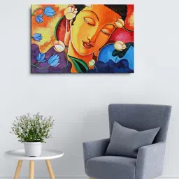 999store Multicolor Buddha Face And Flowers Art Framed Canvas Painting-34